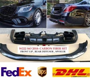 MERCEDES-BENZ S CLASS W222 4D (S63/S65) 2014- Carbon Fiber Lip Spoiler B Style 2018 Set of 5 Parts