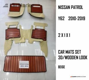NISSAN PATROL Y62 2010- Car Mats Set 3D Wooden Look Beige
