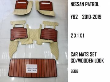 NISSAN PATROL Y62 2010- Car Mats Set 3D Wooden Look Beige