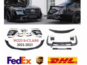 MERCEDES-BENZ S CLASS W223 4D 2021- Plastic Body Kit Lip Spoiler, Diffuser, Trunk Spoiler, Exhaust Tips